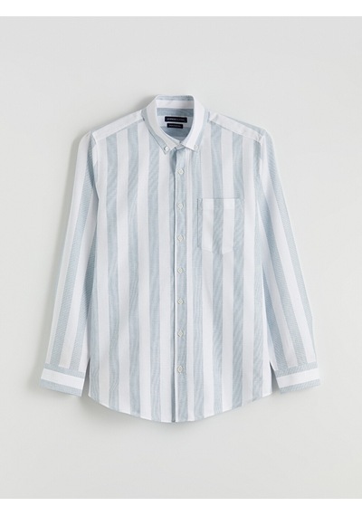 Lcwaıkıkı Classic Mavi Regular Fit Çizgili Armürlü Erkek Gömlek