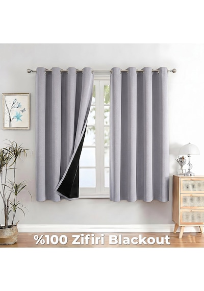 100% Zifiri Blackout Kuşgözü Dikim Tek Kanat Açık Gri