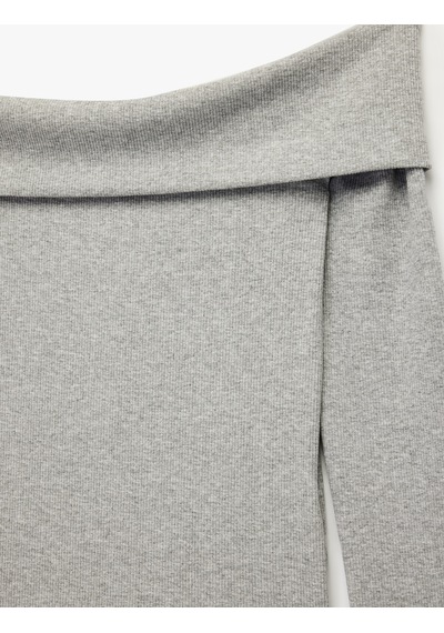 Koton Kaşkorse Slim Fit Uzun Kollu Açık Omuz Tişört Gri 6wak50054ek Gri