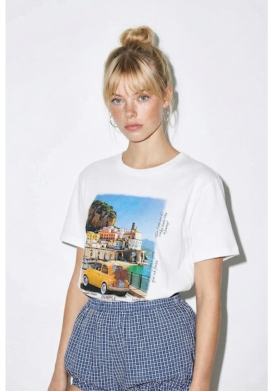 Shade Kadın Pamuk Italy Temalı Baskılı  Tasarım T-shirt 1008 60282054 - Beyaz L