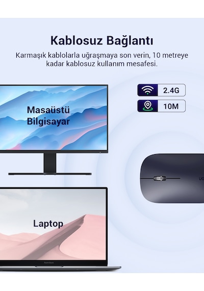 Ugreen 2.4ghz Sessiz Tuşlu Kablosuz Optik Mouse, Siyah, 90372 -