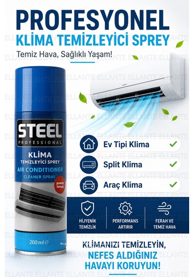 Steel Professional Klima Temizleyici Sprey 200 Ml Köpüklü Klima Temizlik Spreyi Ev, Araç Ve Spli