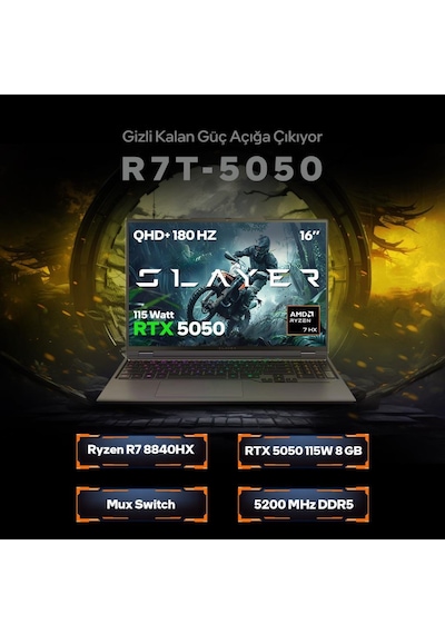 Game Garaj Slayer R7T-5050 C1 R7-8840HX 16 GB 1 TB SSD RTX5050 16" Free Dos Dizüstü Bilgisayar