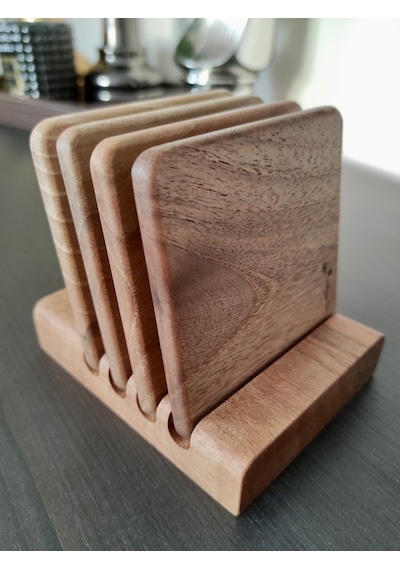 Gerçek Ceviz Ağacından El Yapımı Bardak Altlığı 4lü- Hand Made Walnut Coaster Ceviz 4'lü