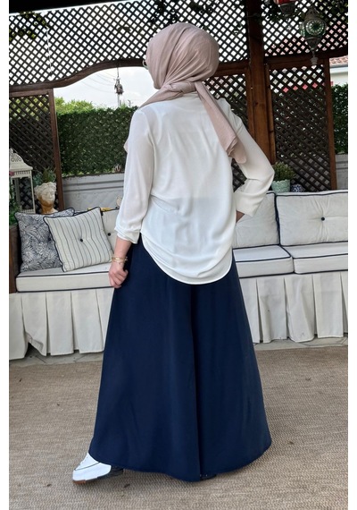 Rabia Şamlı Vera Etekli Pantolon Lacivert Normal