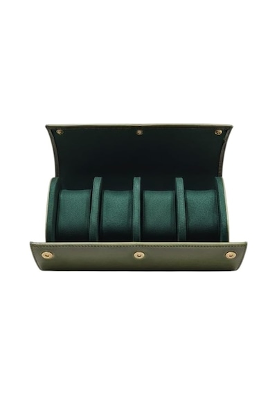 4 Lü Deri Saat Kutusu Silindir Tasarım Taşınabilir Saat Saklama Organizer 24x11x7 Cm Haki Çok Renkli