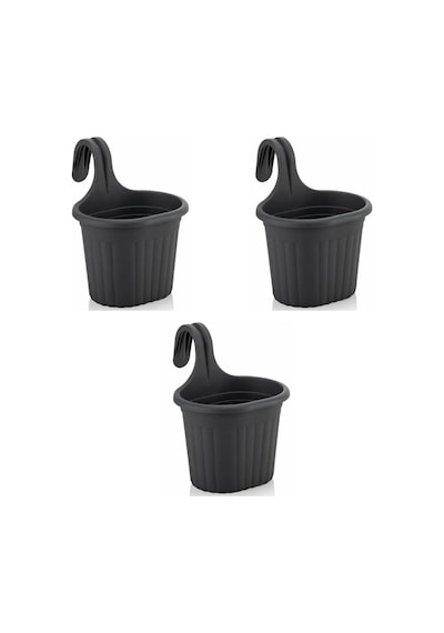 Tom1 Askılı Balkon Saksı, 3 Litre, 3 Adet, Antrasit