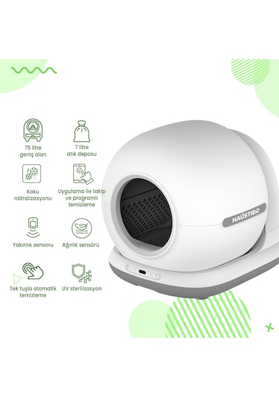Haustier Cb001 Gri Akıllı Otomatik Kedi Tuvaleti, App İle Uzaktan Kontrol, 75lt Hazne, 7lt Çöp Haznesi, Ağırlık Sensörlü