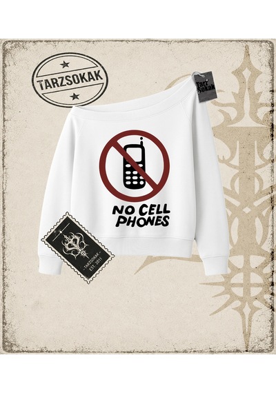 Tarzsokak Gotik & Grunge Streetwear No Cell Phones Kayık Yaka Sweatshirt Beyaz
