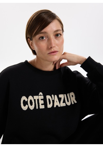 Fabrika Siyah Kadın Bisiklet Oversize Nakışlı Sweatshirt F5wl-swt0230