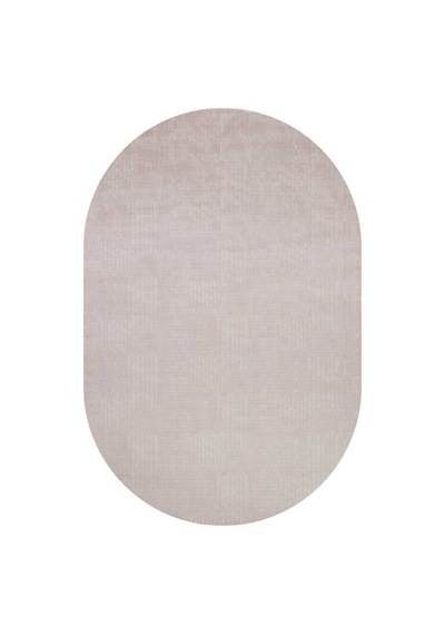 Geometrik Abstract Desenli Prato İpeksi Lüks Viskon Oval Halı Pr07 Bej