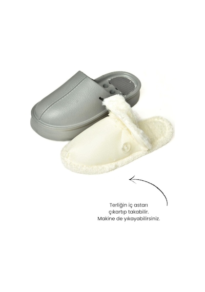 Fox Shoes T918264209 Gri İçi Peluş Kadın Terlik Gri