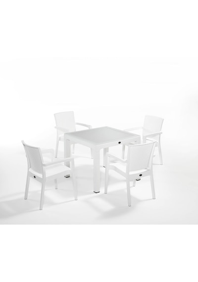 Beyaz Renkli Dış Mekan Bahçe Masa Sandalye Takımı 4 Kişilik 90x90 Beyaz