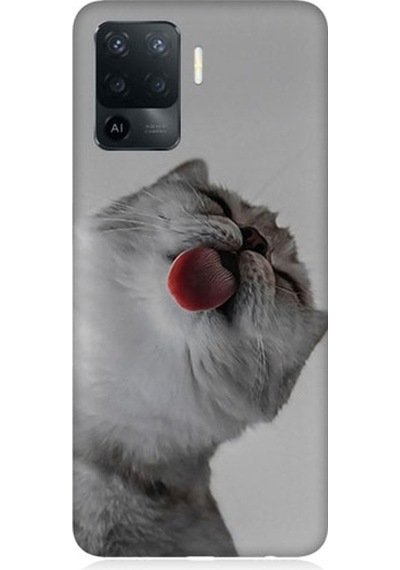 Oppo Reno 5 Lite Uyumlu Dilini Çıkaran Kedi Desenli Silikon Kılıf