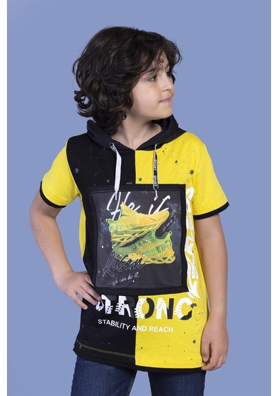 Toontoy Kids Toontoy Erkek Çocuk Garni Detaylı Baskılı Tişört Sarı