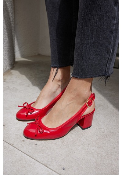 Dorado Kadın Nude Cilt Slingback Kalin Topuklu Ayakkabi Kırmızı