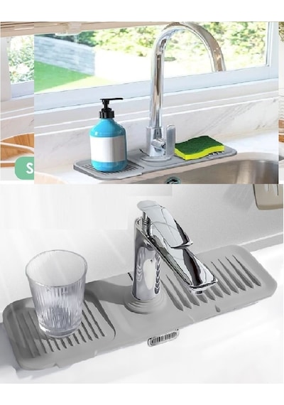 Elastik Mutfak Banyo Musluk Matı Düzenleyici Kaydırmaz Taban Organizer Lavabo Kenar Matı Çok Renkli