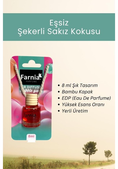 Farnia Yüksek Esanslı Askılı Araç Kokusu Edp Parfüm Tatlı Sakız 8 Ml 3 Adet Avantaj Paketi