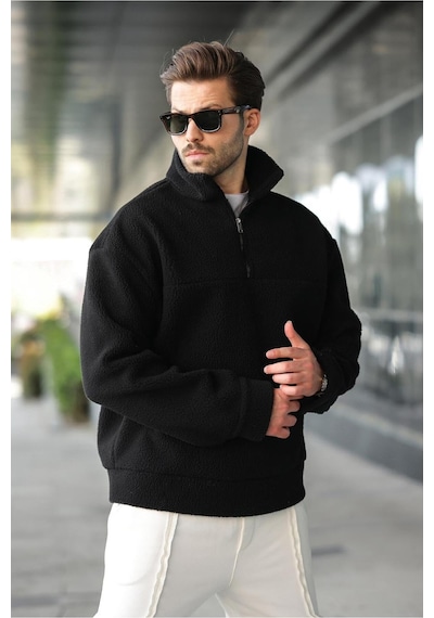 About Blank Madmext Siyah Yarım Fermuarlı Dik Yaka Polar Sweatshirt E7165,siyah S Acı Kahverengi