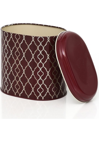 Trellis Old Burgundy Desenli Oval Metal Saklama Kabı 14 x 12 x 13 CM 1.4 L