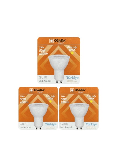 3 Adet Osaka 7w 50w Sarı Işık 3000k Gu10 Duylu Led Spot Ampul