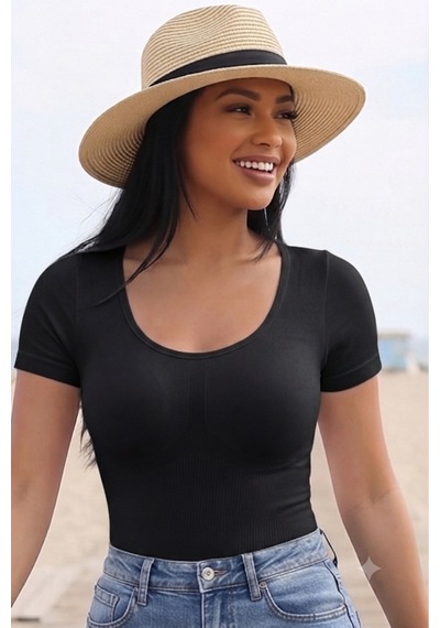 Mistirik Mortek Model Seamless Örme Kumaşlı Zıbın Kısa Kollu Body Alttan Çıtçıtlı Siyah Renk
