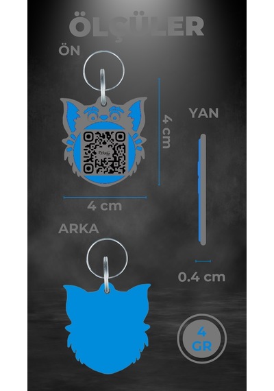 Petjoo 2.Nyan Cat Mavi-Gri Qr'lı Kedi Künyesi