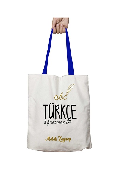 Art Hediye Mavi Kulplu Kişiye Özel Türkçe Öğretmeni Abc Yıkanabilir Omuz Çanta Çok Renkli