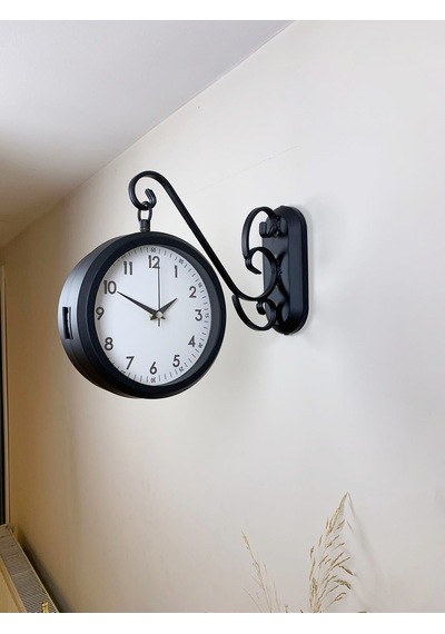 Siyah Metal İstasyon Saati 36 X 25 Cm