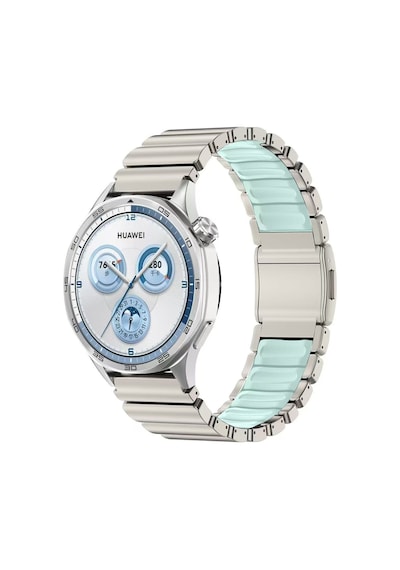 Huawei Watch Gt2 46mm Uyumlu Kordon Metal Kasa Silikon İç Kısım Tasarım Gümüş-mavi