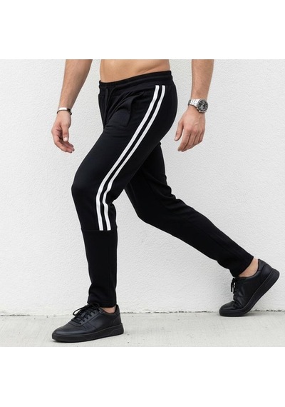 Plus Scorpion Erkek Slim Fit Pamuklu Eşofman Altı Yan Şerit Detaylı Günlük Siyah