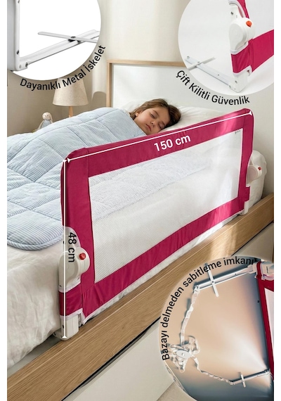 Wellgro Littles 150 48 CM Yatak Bariyeri Çocuk Yatak Korkuluğu Pembe