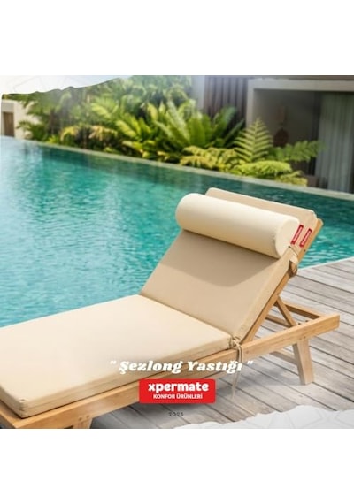 Xpermate Şezlong Yastığı Rulo Yastık Dış Mekan Havuz Plaj Bahçe Sünger Dolgulu 60x22x10 Cm Krem Açık Bej