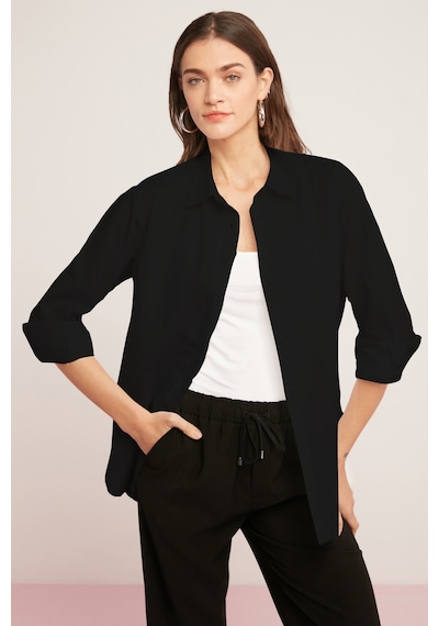 Ethıquet Georgıa Kadın 100% Pamuk Poplin Oversize Fit Siyah Gömlek