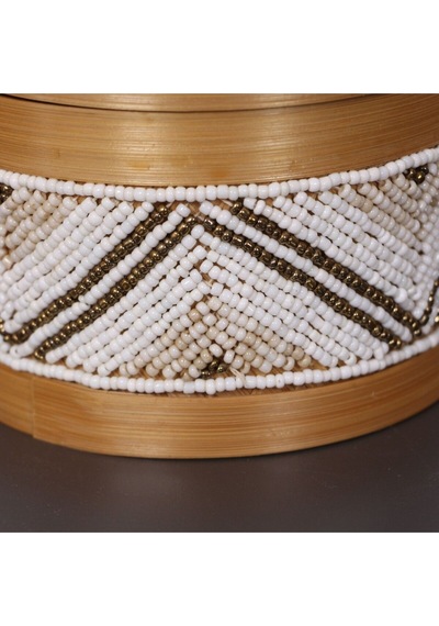 Bali Boncuklu Bambu Saklama Kutusu 12x14 Cm Beyaz