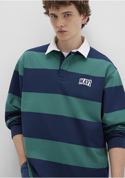 Mavi - Mavi Logo Çizgili Lacivert Sweatshirt 0s10371-70497 Lacivert