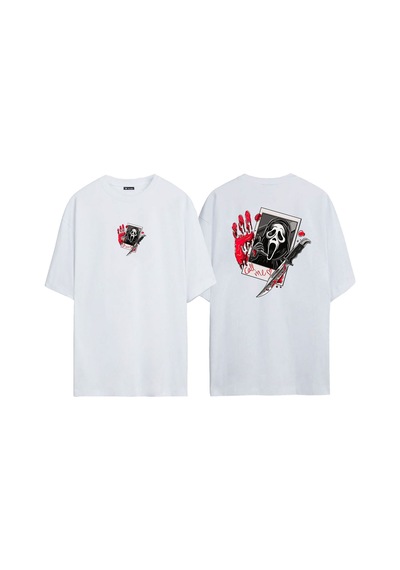 Thewert Unisex Çığlık, Call Me Ön Arka Baskılı Beyaz Oversize T-shirt