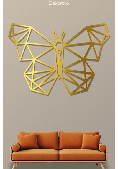 Geometrik Kelebek - Metal Duvar Tablosu - Altın - 35 X 50 Cm