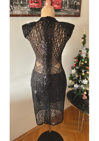 Chica Rosa Fashion Siyah Pullu Vatkalı Chica Elbise Siyah