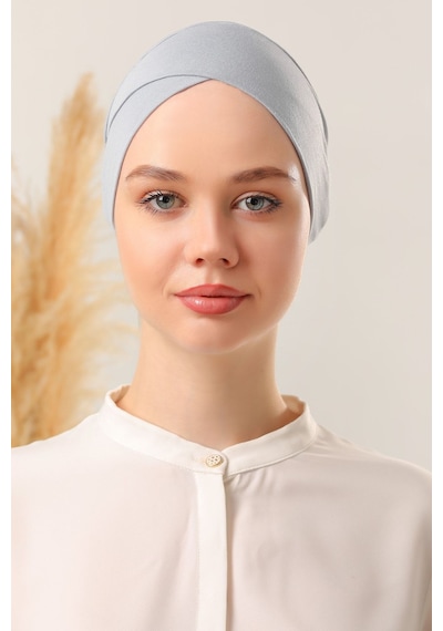 Melodi Scarf Bağlamalı Dikişsiz Çapraz Bone Açık Gri Açık Gri
