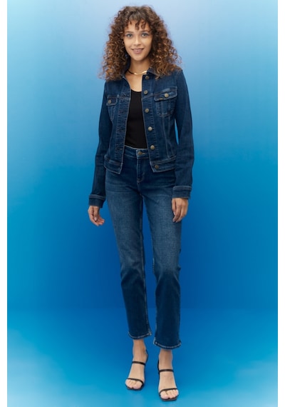 Slim Fit Dar Kesim Denim Kot Ceket L541408 Koyu Mavi