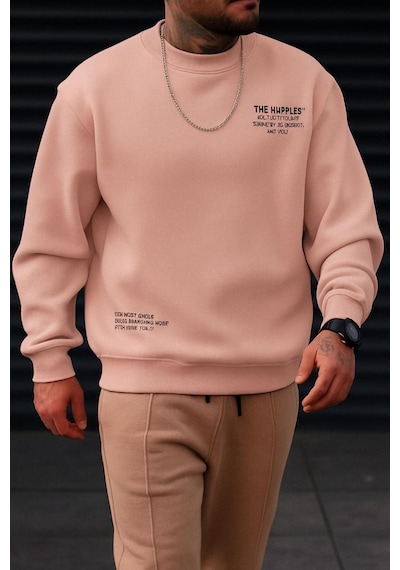 Benroma 3 İplik Penye The Happıes Baskılı Unisex Sweatshırt Pembe