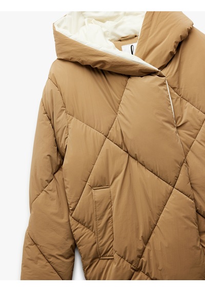 Koton Kapüşonlu Cep Detaylı Fermuarlı Çıtçıt Düğmeli Kapitone Oversize Anorak Bej 6wal00007ıw Ekru