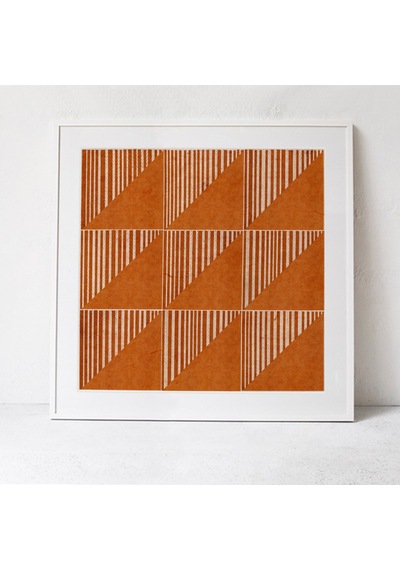 Yanık Turuncu Duvar Sanatı Sanat Terakota Orta Modern Geometrik Duvar Sanatı Büyük Kare Sanat Boho