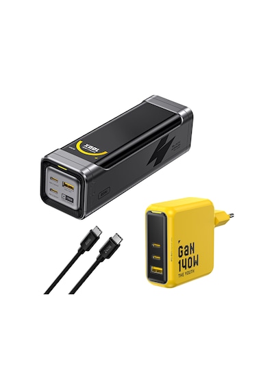Aohi Black Warrior 25.200 Mah 170w Powerbank, Youth 3 Portlu 140w Şarj Adaptörü Seti Siyah