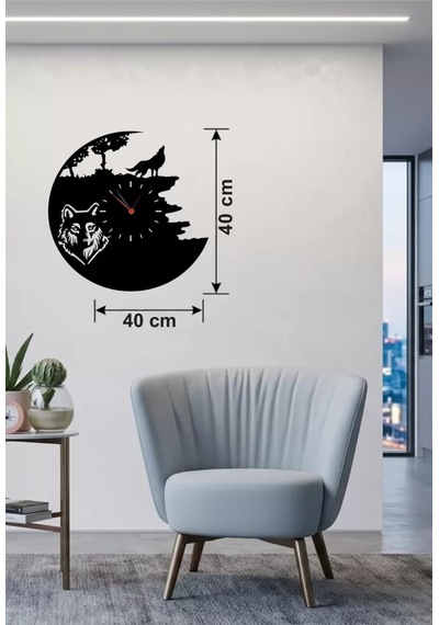 Kurt Temalı Lazer Kesim Ahşap Duvar Saati - 40x40 Cm Dekoratif Diğer
