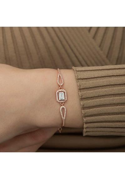 925 Ayar Gümüş Rose Dikdörtgen Baget Bileklik