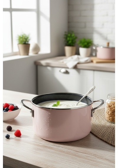 Akayev Emaye 23 Cm Pro Kızartma Ve Yoğurt Tenceresi Pembe
