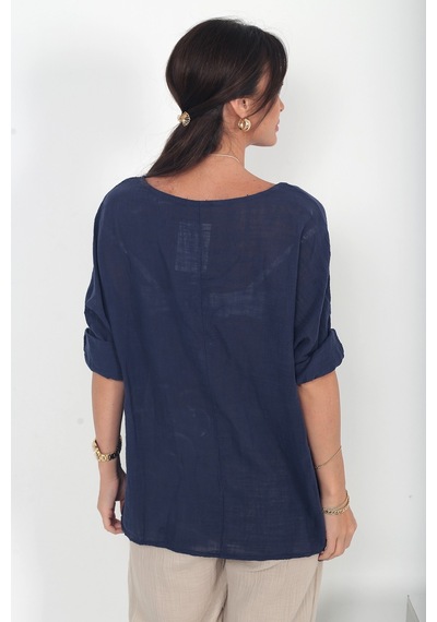 By Saygı Kadın İtalyan Coton Oversize Bluz Lacivert