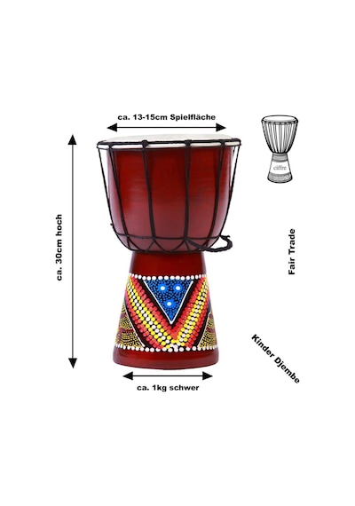 Djembe Davul Darbuka Renkli Afrika El Yapımı 30cm Çocuk Bongo Kon